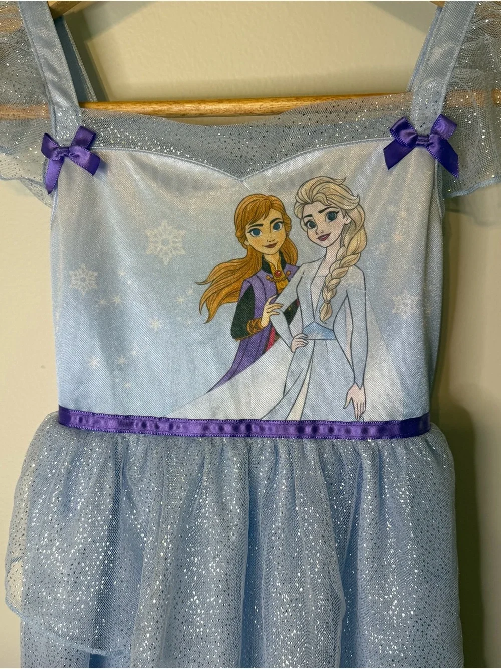 Disney Frozen Elsa & Anna Girls Dress Size 6 Blue Sparkle Tulle Costume